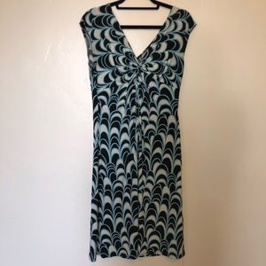 Dressbarn sleeveless v-neck teal/black dress Sz 12